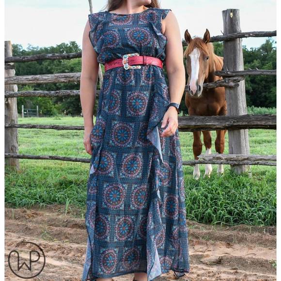 NEW TASHA POLIZZI jasmine dress in navy bandana print - Picture 1 of 3